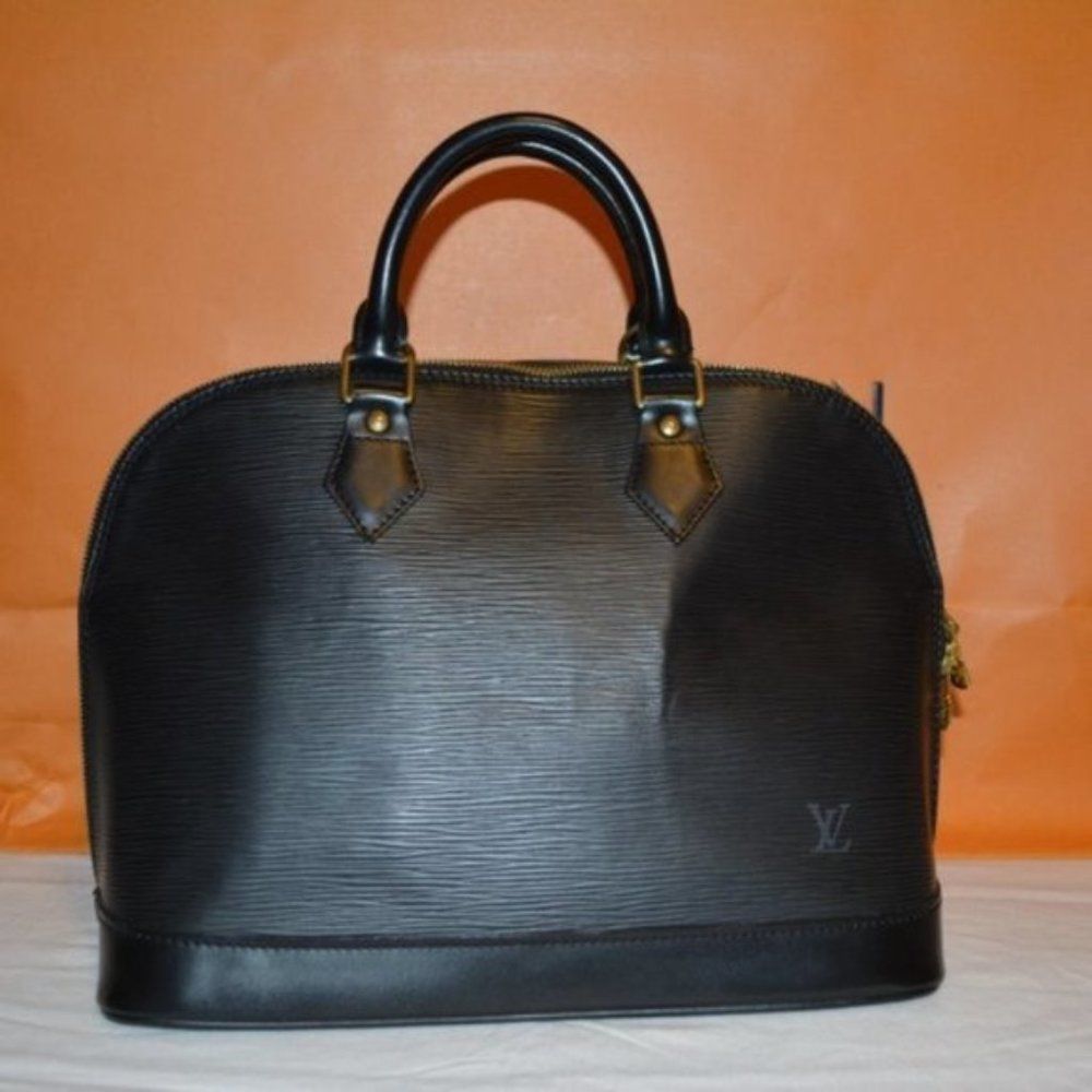 Louis Vuitton Alma Black Epi Leather Satchel Gold Hardware